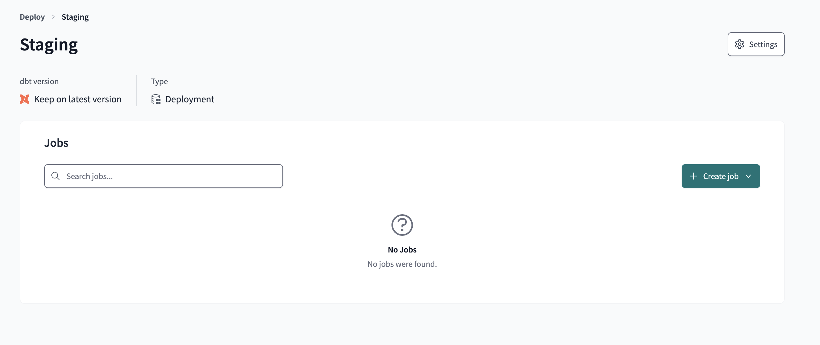 The jobs page with write access and the 'Create job' button visible . The jobs page with write access and the 'Create job' button visible .